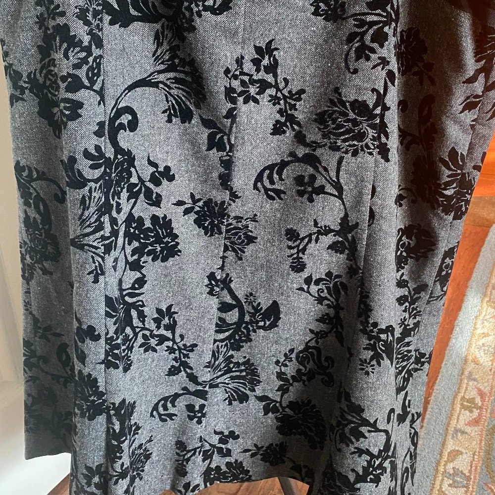 Talbots charcoal with black velvet flowers fully-lined slightly flared skirt